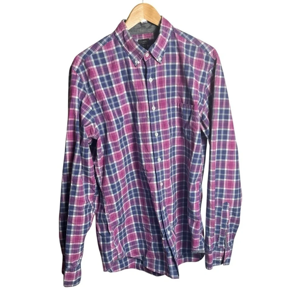 J.Crew Tartan Plaid Button Down Shirt Men’s LT Blue Pink Long Sleeve Casual